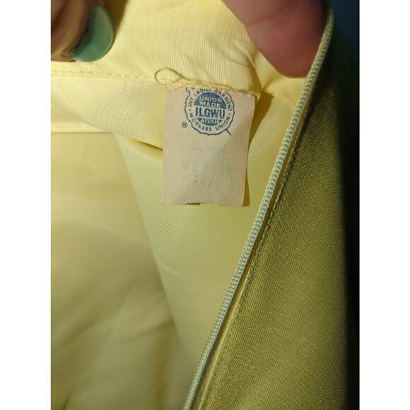 Vintage 60's Yellow Sheath Dress Vest Set Chiffon Sleeves and Vest Lace Detail - Picture 14 of 15